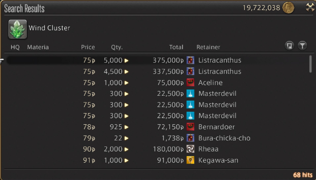 Crystals on the market in FFXIV