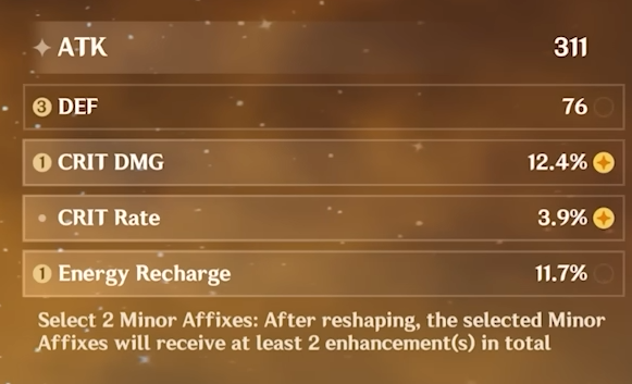 Dust of Enlightenment artifact rerolling option in Genshin Impact