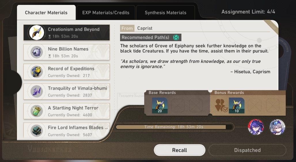 Assignments in Honkai: Star Rail