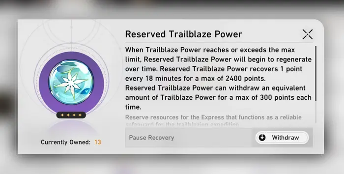 Reserve Trailblaze in Honkai: Star Rail