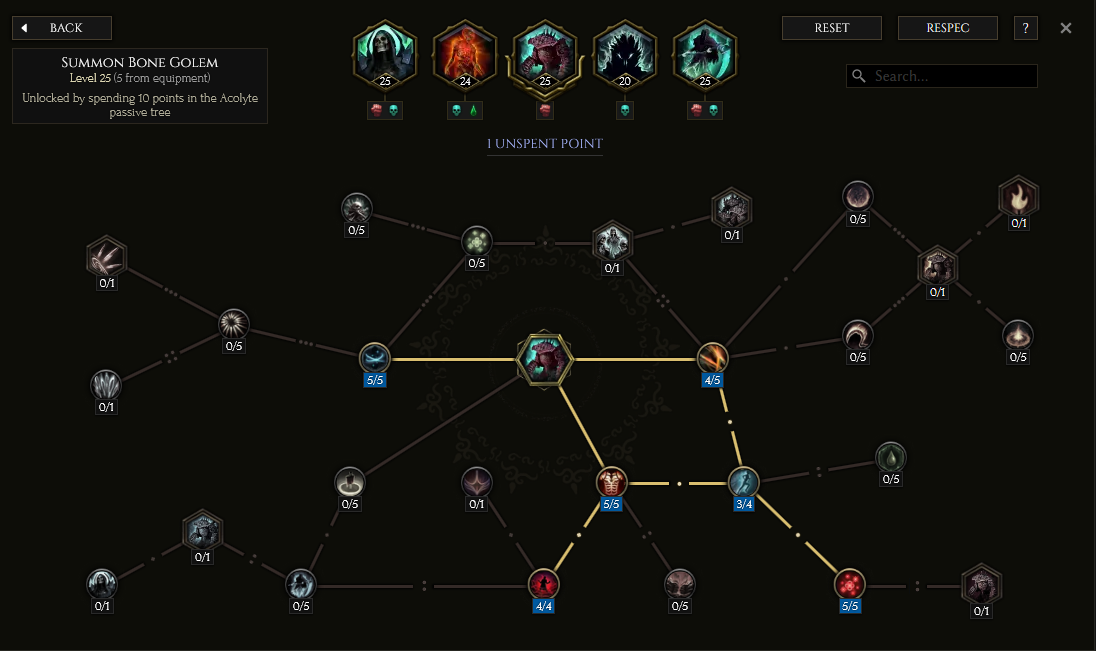 Summon Bone Golem Skill Tree