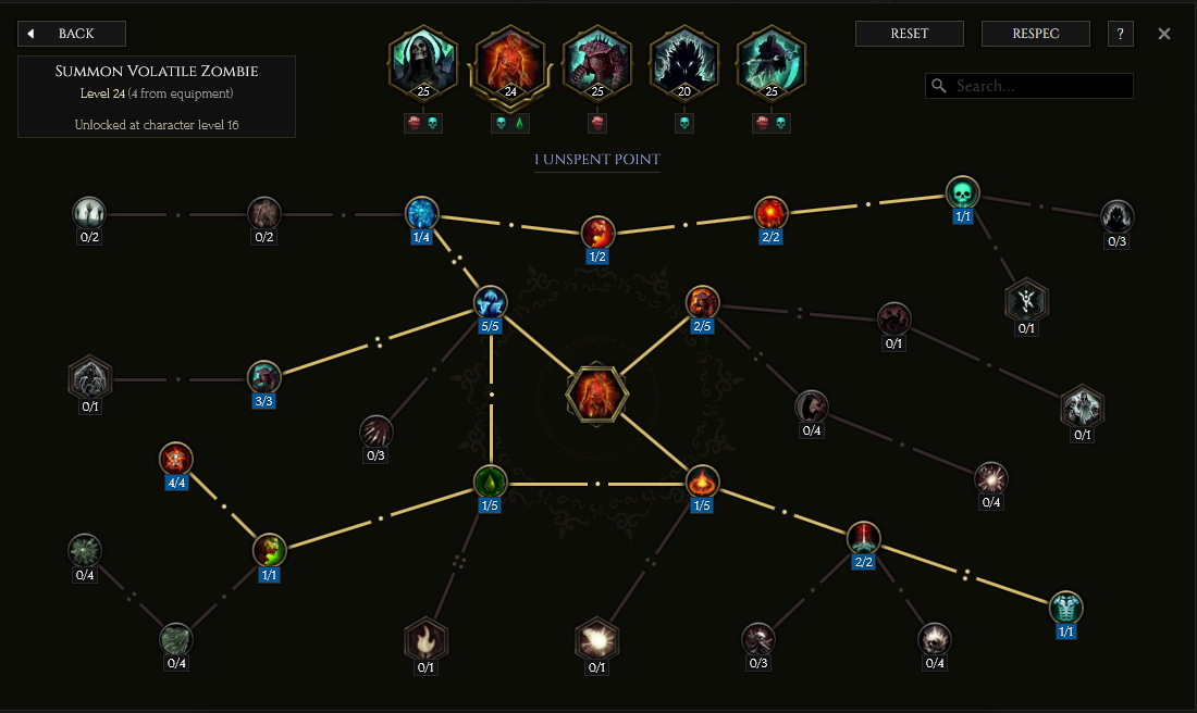 Summon Volatile Zombie Skill Tree