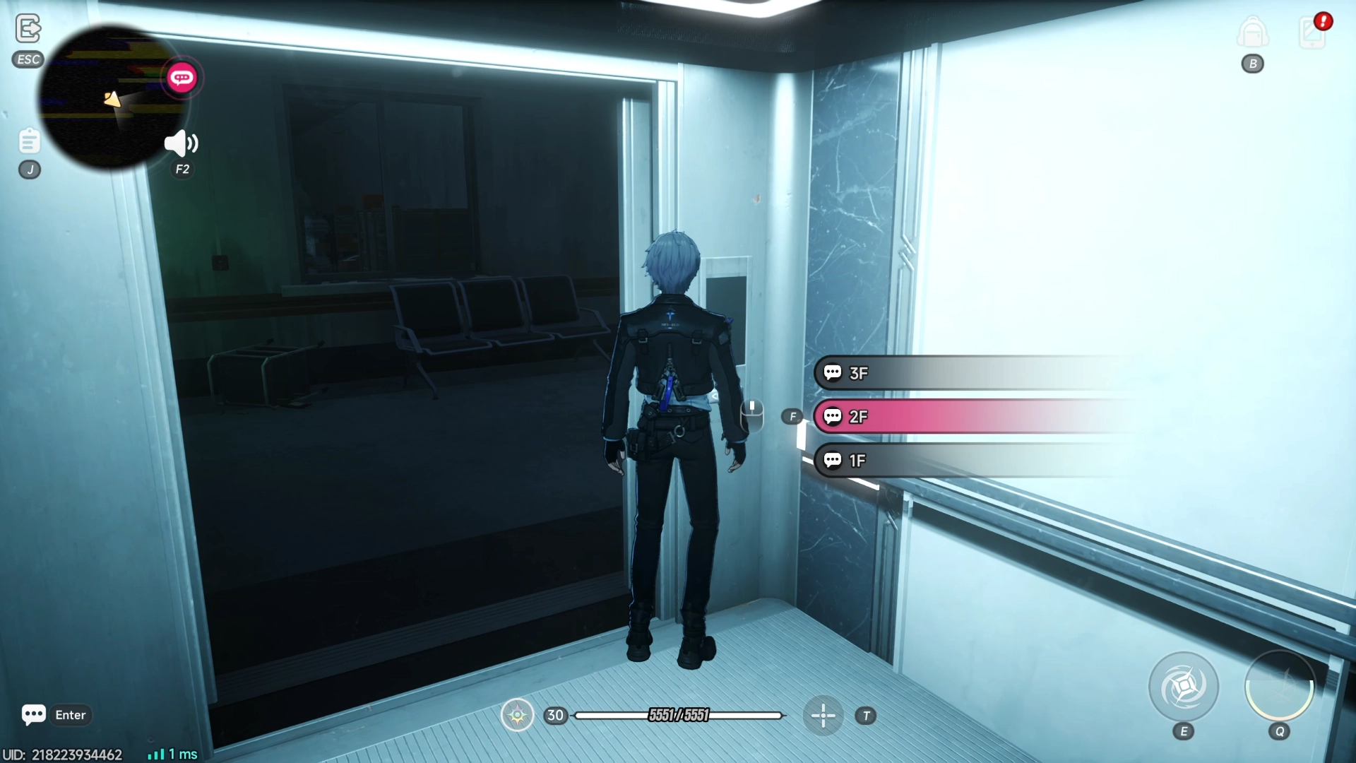 Player in Elevator going to second floor