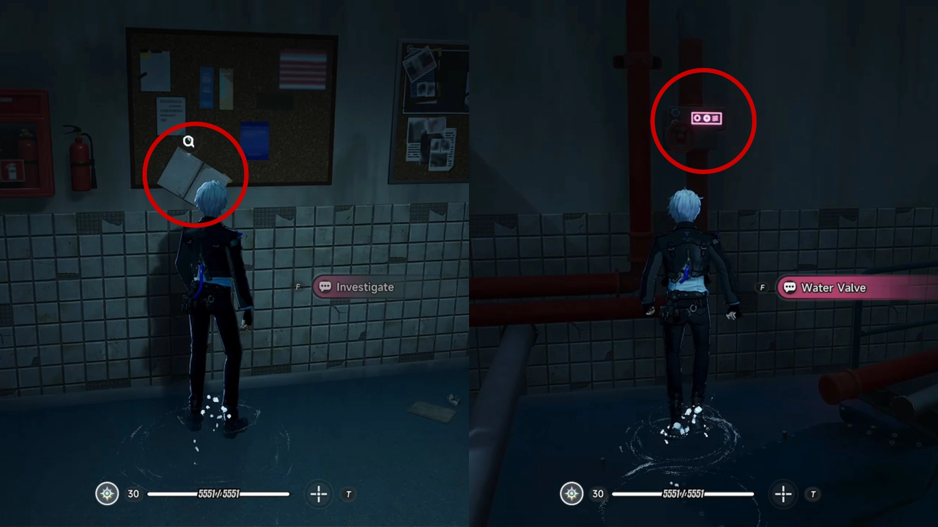 Location of Final clue on corkboard, as well as water valve