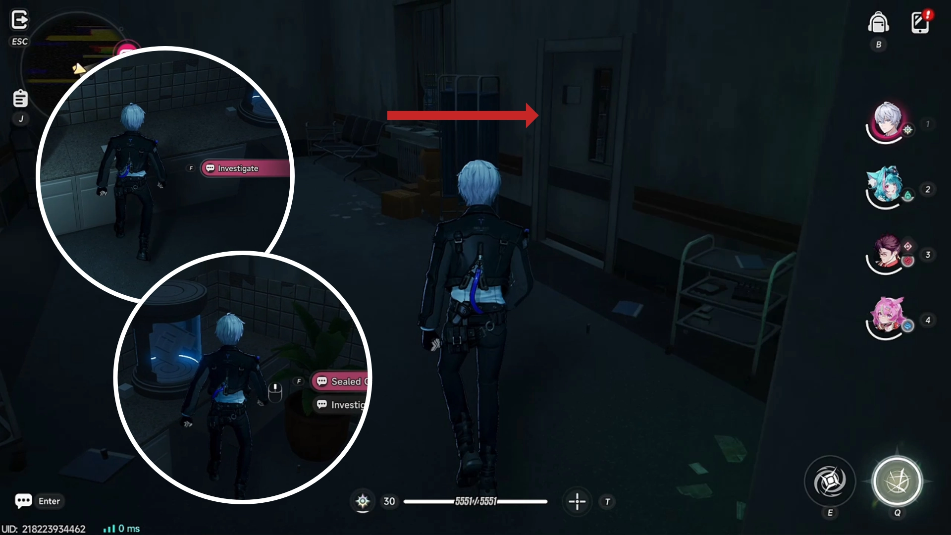 Highlighted Interactable clue and door