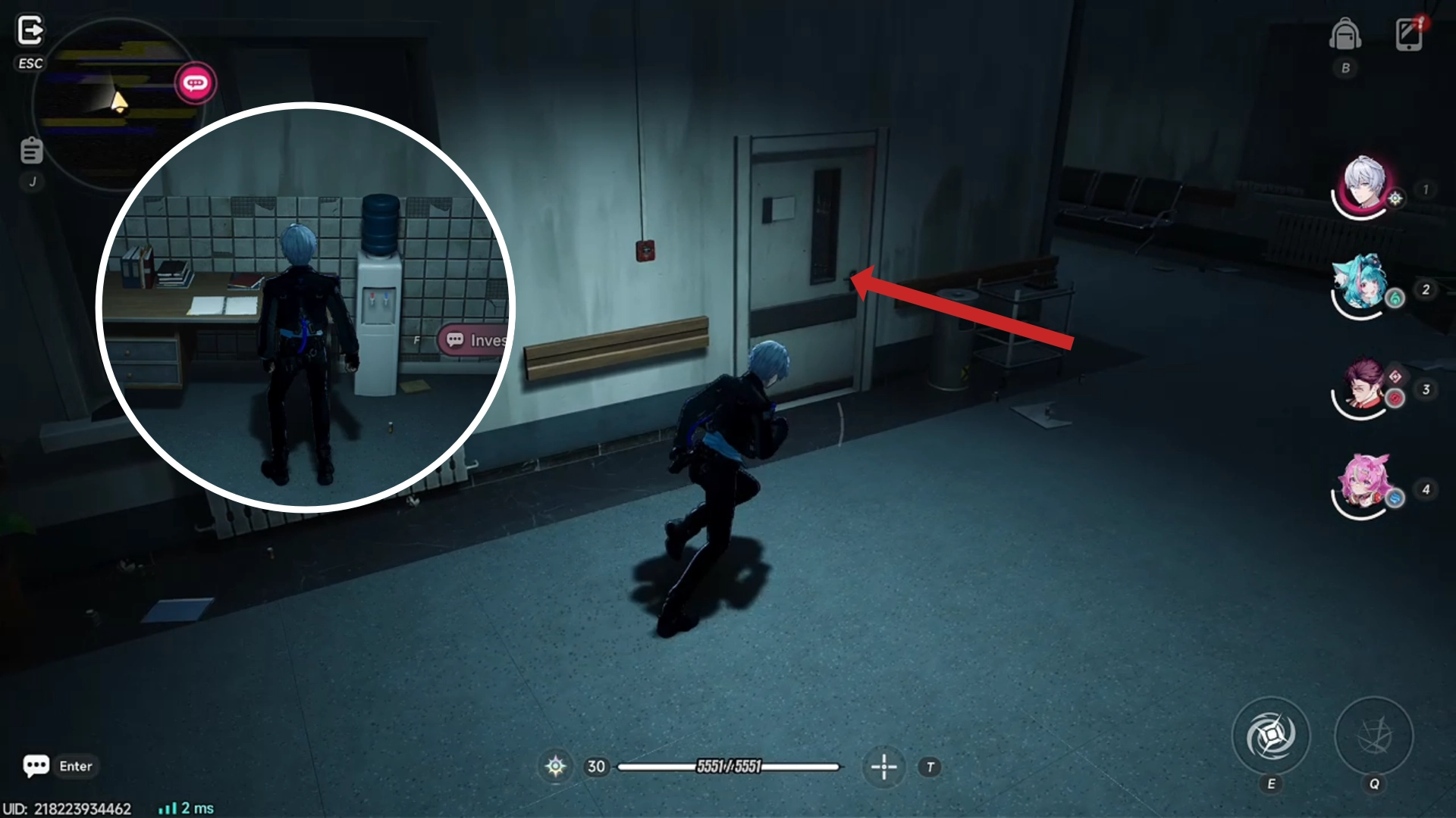 Door after the vending machine and location of clue