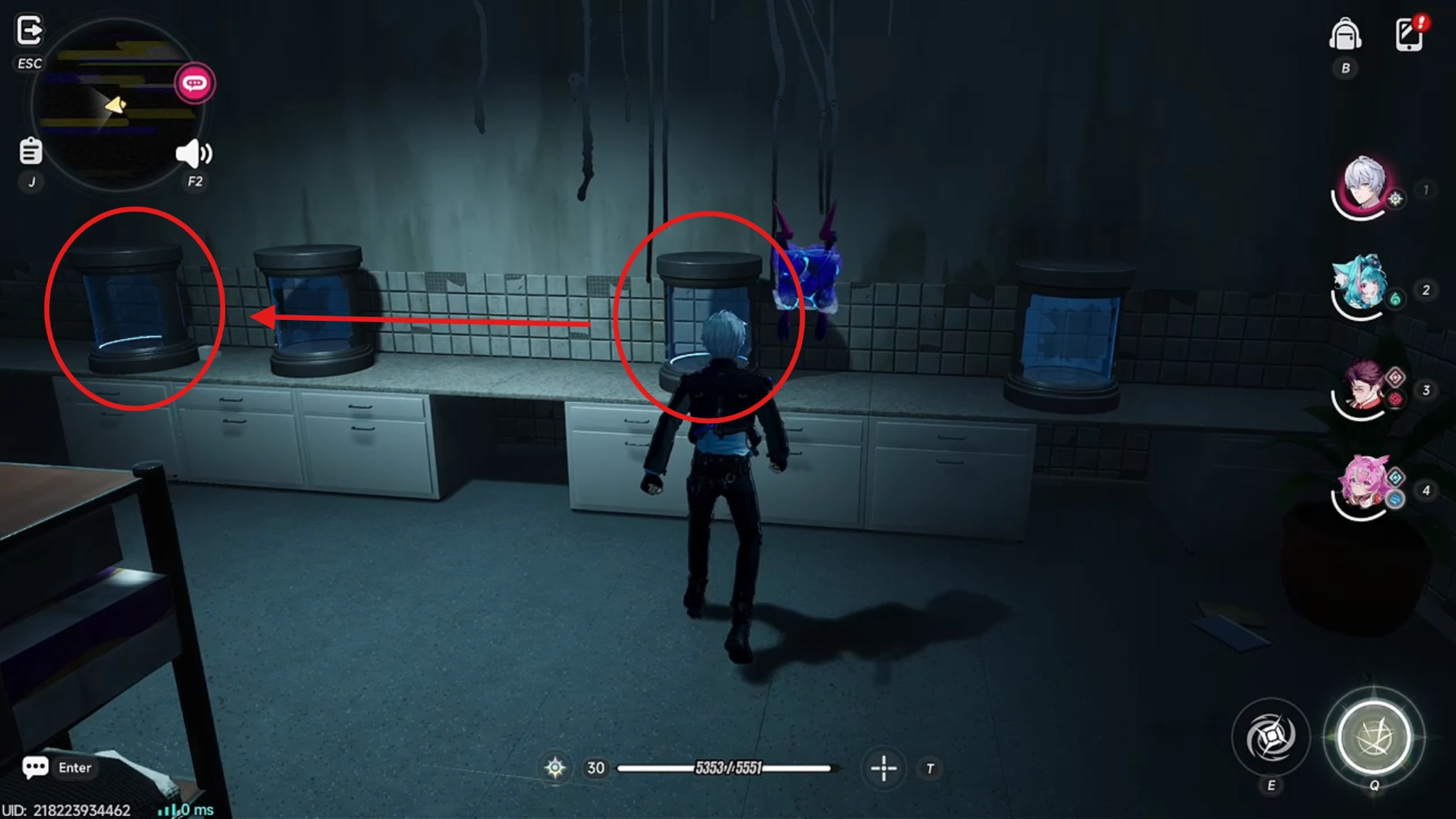 Player interacting with two other containers