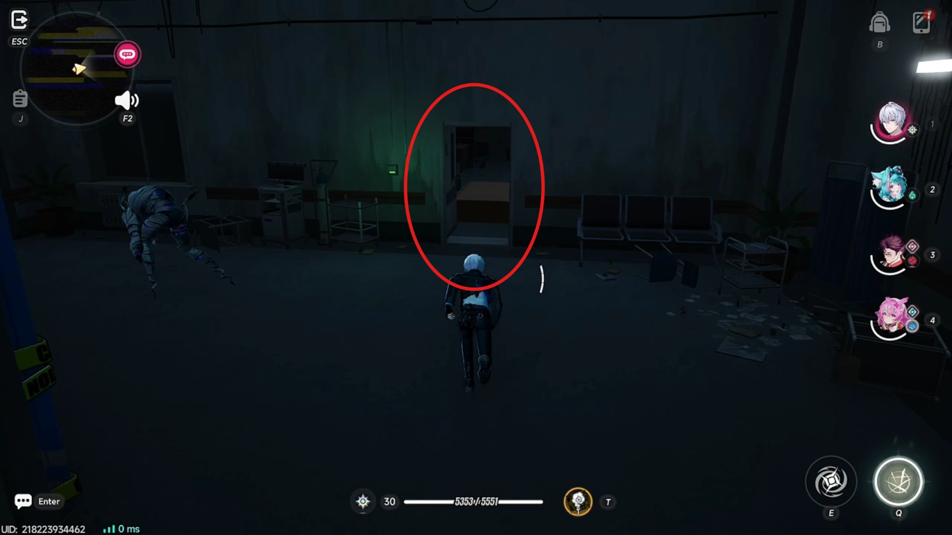 Player narrowly avoiding nightmare-bound anomaly as they run into an open door