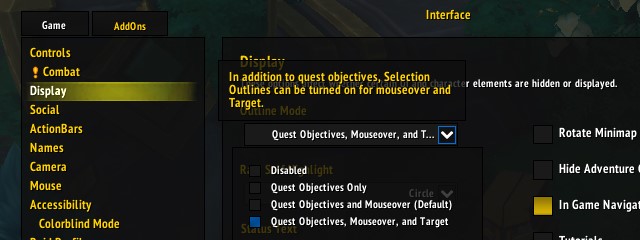 Interface Outline Mode Options