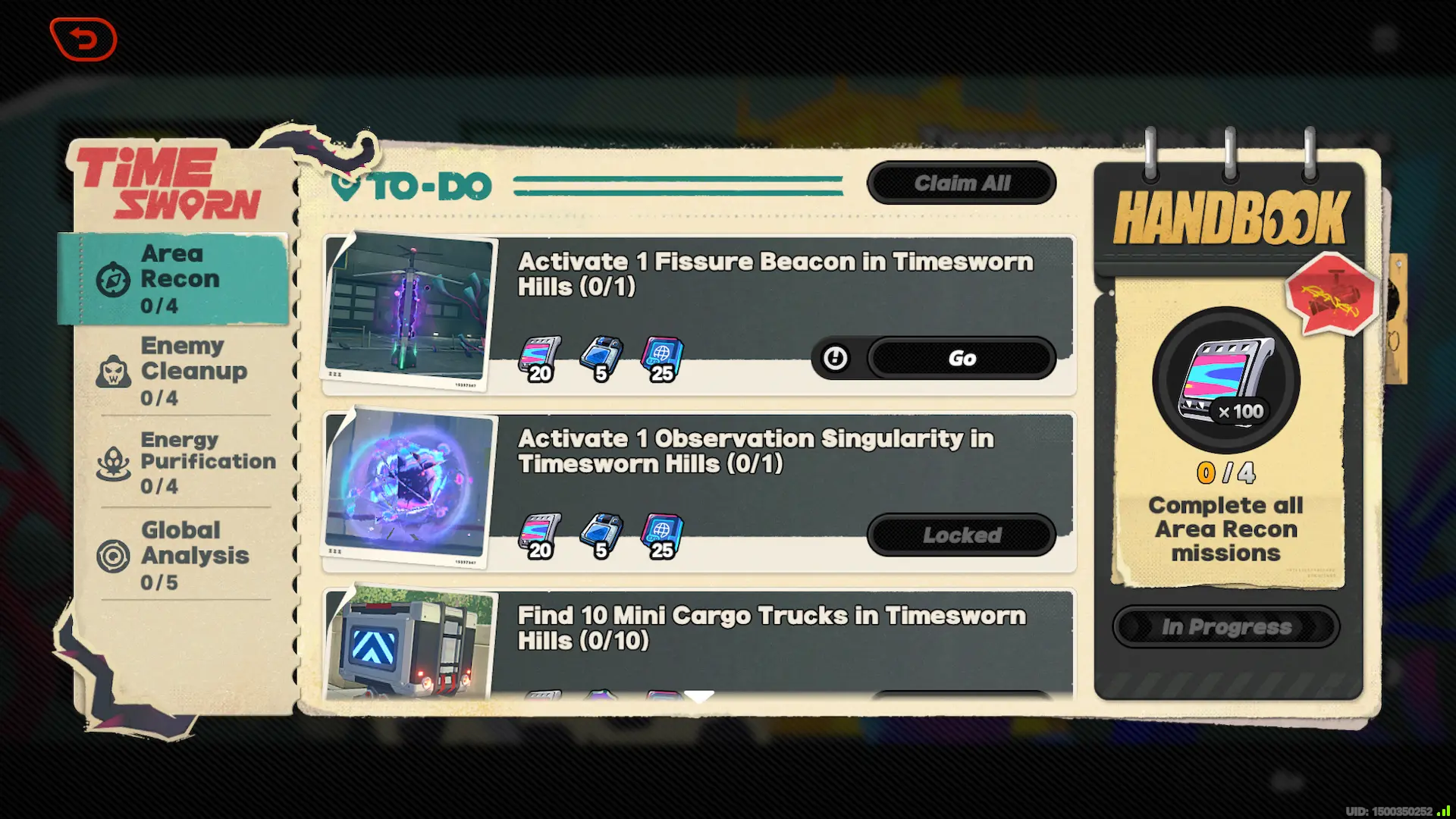 Timesworn Hills Explorer's Guide Event Menu