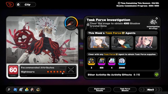 Task Force Investigation Menu