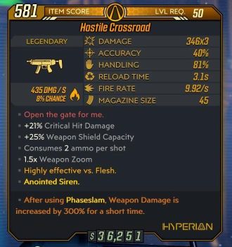 Crossroad weapon example Level 50 stats