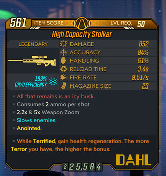 Stalker weapon example Level 50 stats
