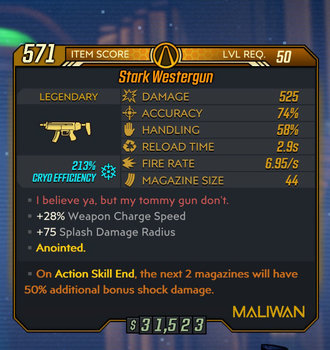 Westergun weapon example Level 50 stats