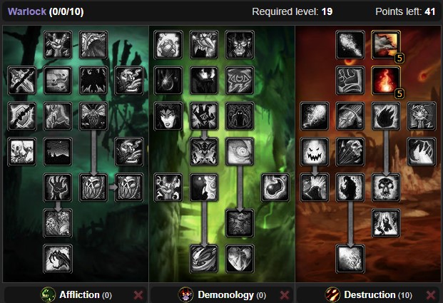 Destruction Warlock Talents Level 10 to 19