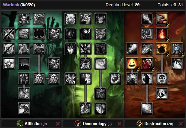 Destruction Warlock Talents Level 20 to 29