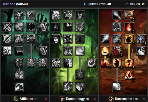 Destruction Warlock Talents Level 30 to 39
