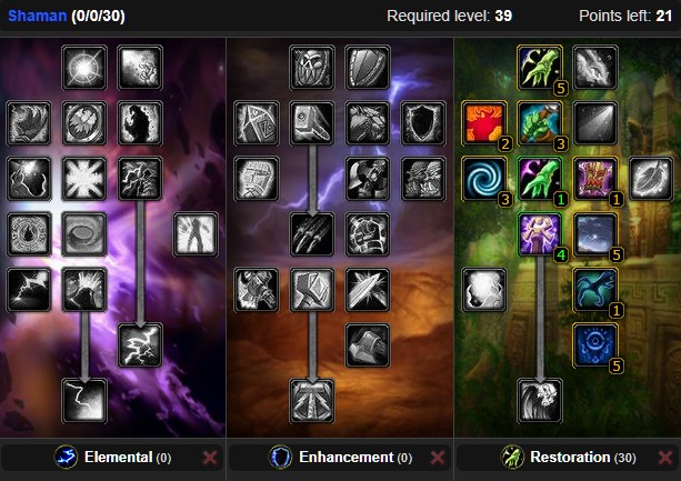 Restoration Shaman Talents Level 30 to 39