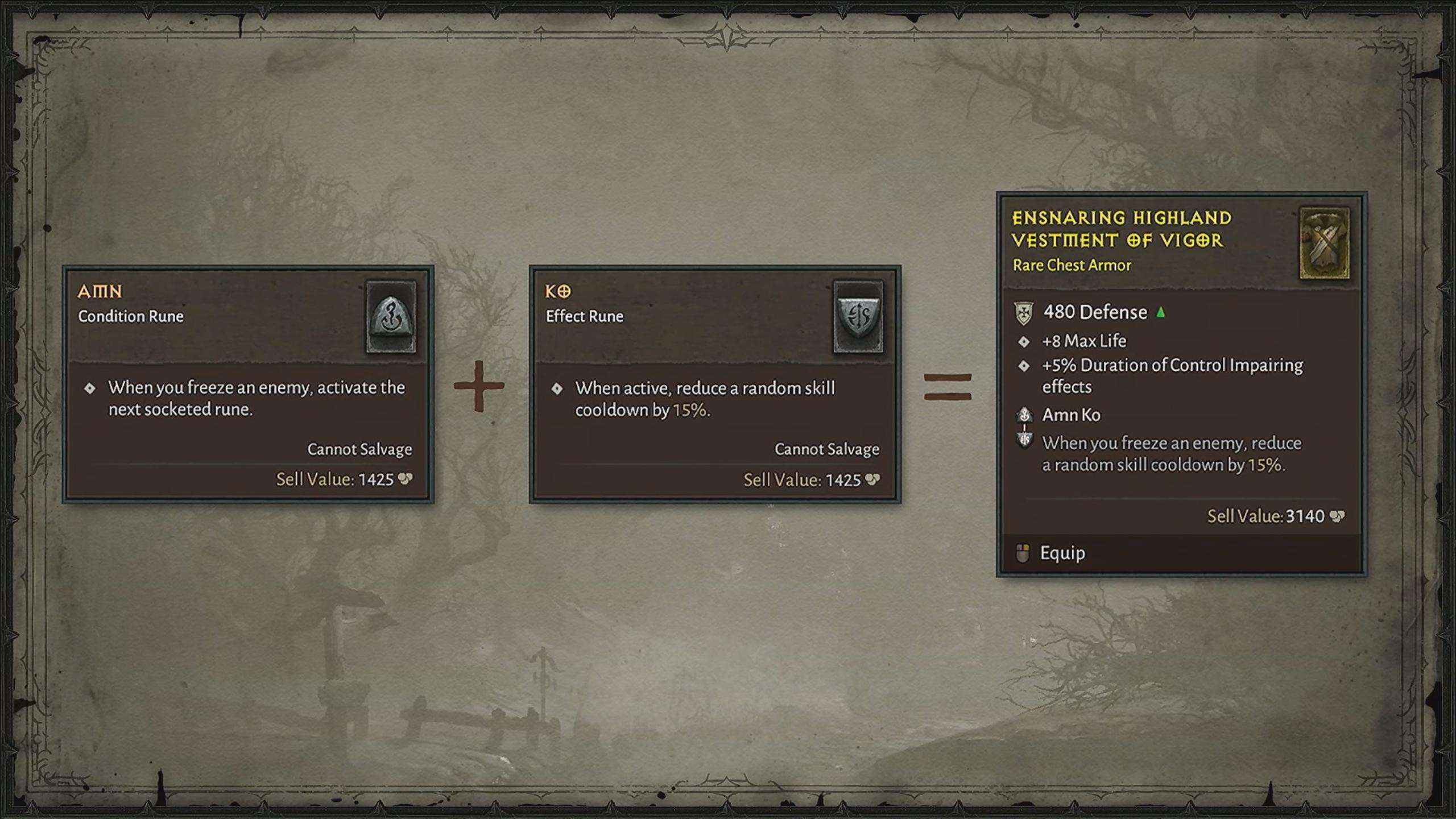 armor recipes rune diablo 2