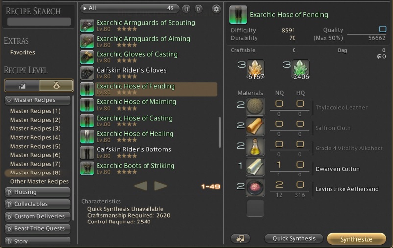 Crafted gear recipes