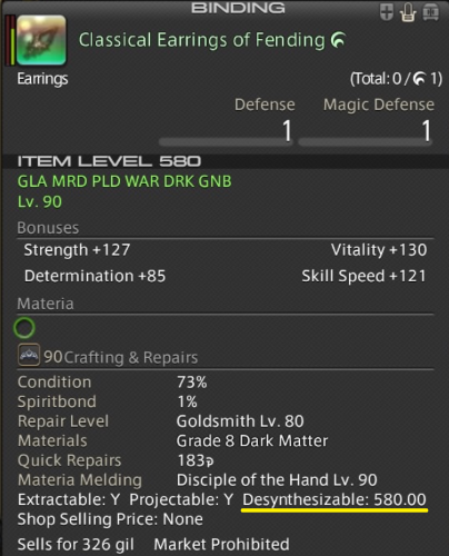 FFXIV Recommended Desynthesis level