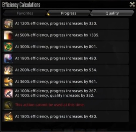 The calculations menu