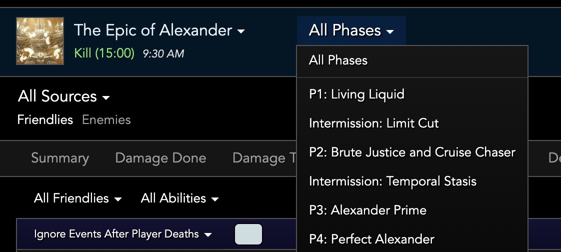 Drop down menu
    of phases for an ultimate fight.