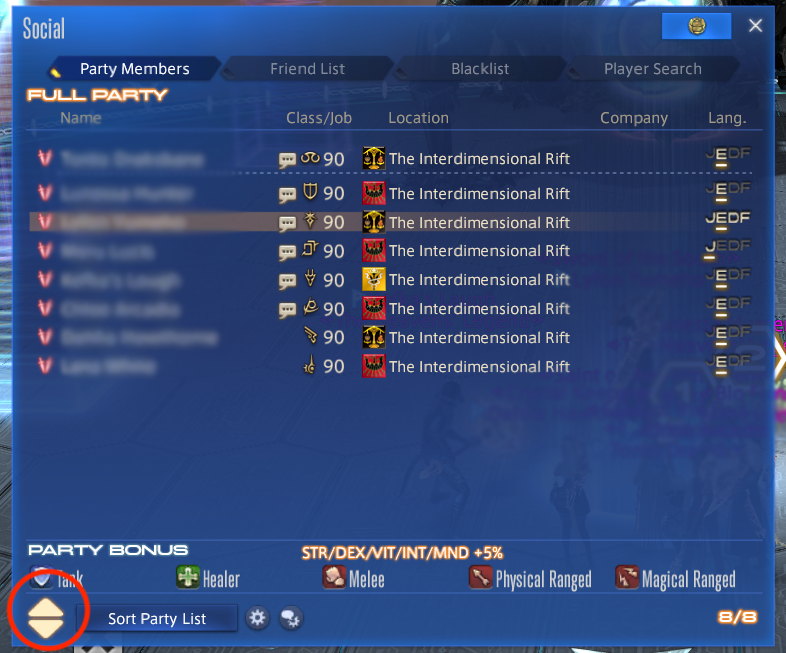 How to sort your party list FFXIV