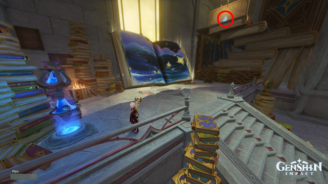 Temple of Space Mnemonic Cluster Collectables: #17 From the waypoint on Library F4, climb up the stack of books to the north.