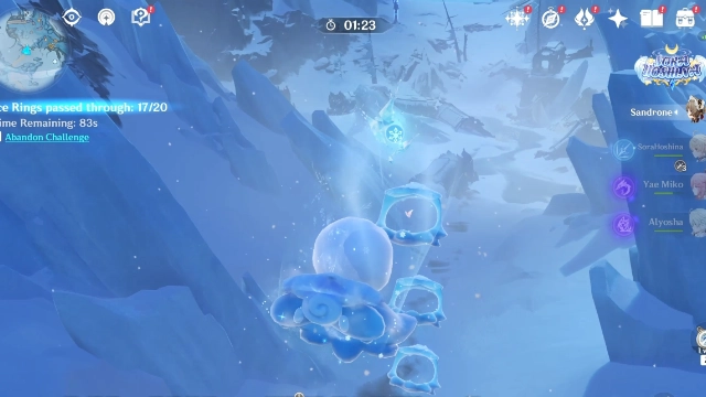 Everfrozen Earth Cryoculus Collectables: #27 Floating between the mountains. Start the nearby Jack Frost Time Trial Challenge to turn into a snowball and launch yourself toward it