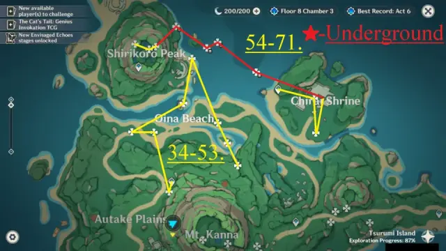 Oina Beach Fluorescent Fungus Farming Route Map