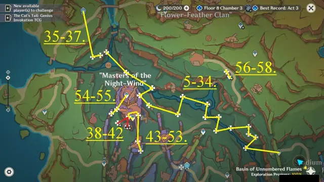 Masters of the Night Wind Glowing Hornshroom Farming Route Map