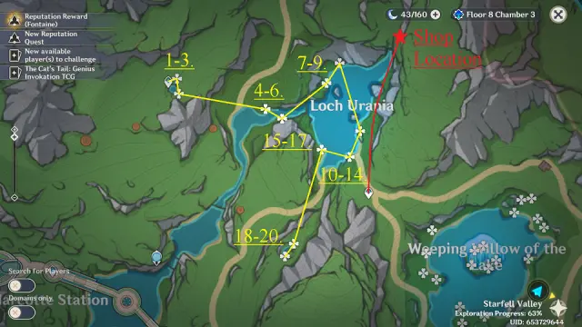 Loch Urania Lakelight Lily Farming Route Map