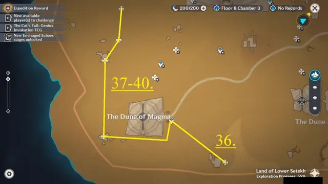 The Dune of Magma Scarab Farming Route Map