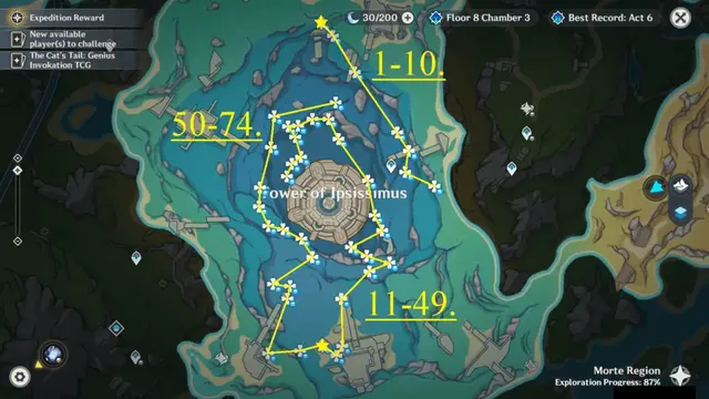 Tower of Ipsissimus Spring of the First Dewdrop Farming Route Map