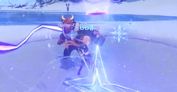 Cryo Traveler's Skill and Charged Attack in Stellar-Conduct.