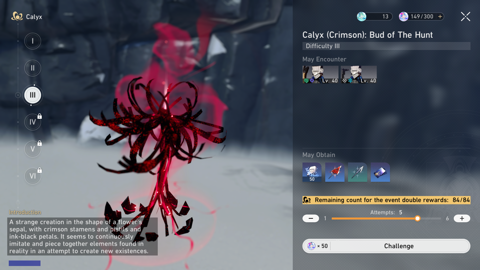 Calyx (Crimson) Challenge Menu