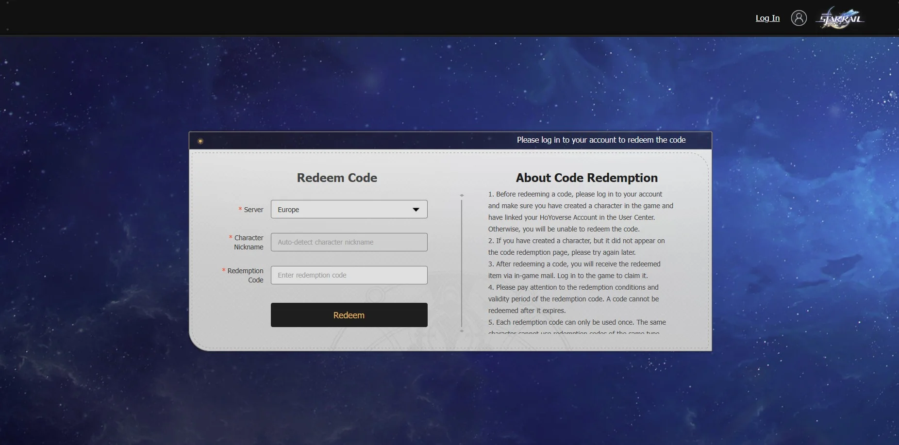 Website Code Redeem