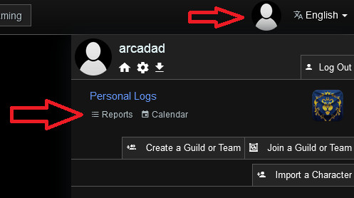 The Warcraft Logs tool bar