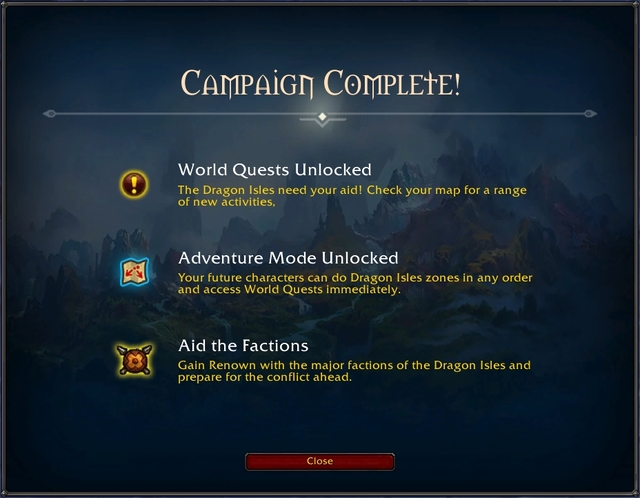 Dragonflight Campaign Complete Screen