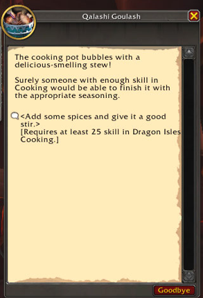 Neltharus Cooking Interactive Dialogue