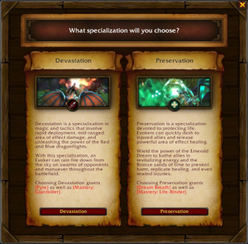 Evoker Intro Specialization Selection Window