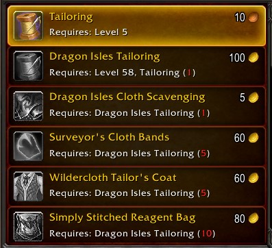 Tailoring in Dragonflight