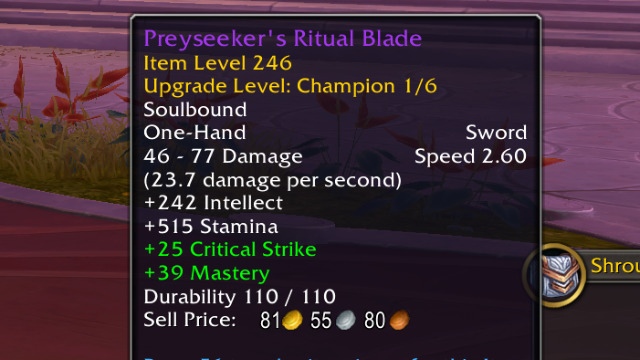 A Gear Piece showing upgrade track and rank