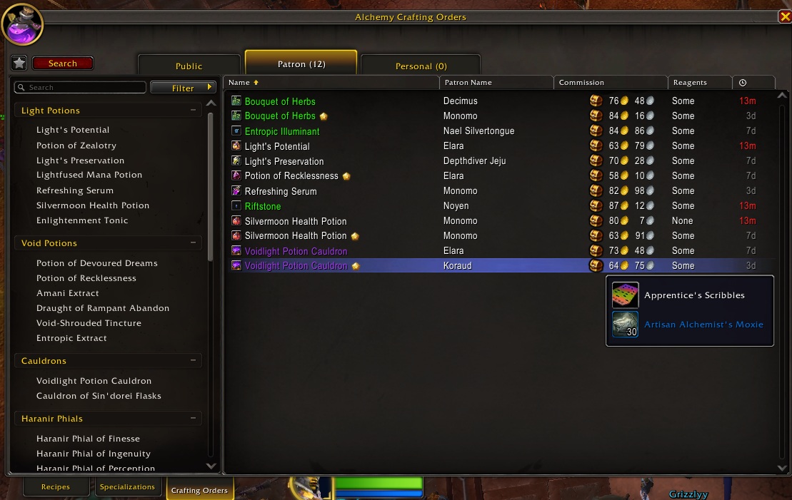 Crafting Orders Profession UI