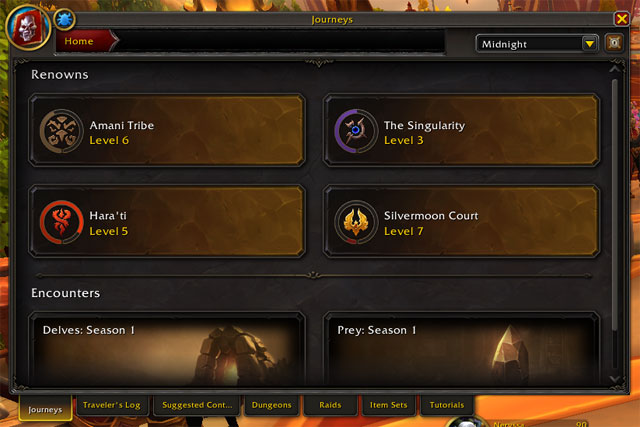 Midnight Journeys Tab in the Adventure Journal