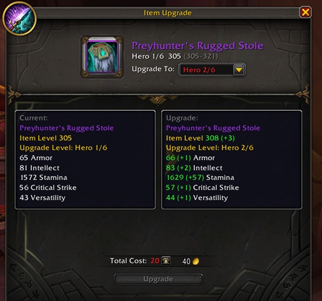 WoW gear upgrade preview window in Midnight