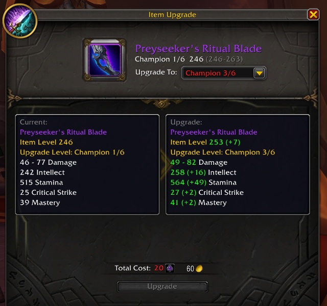 WoW gear upgrade preview window in Midnight