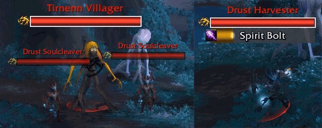 Drust mobs and Tirnenn Villager in Mists of Tirna Scithe