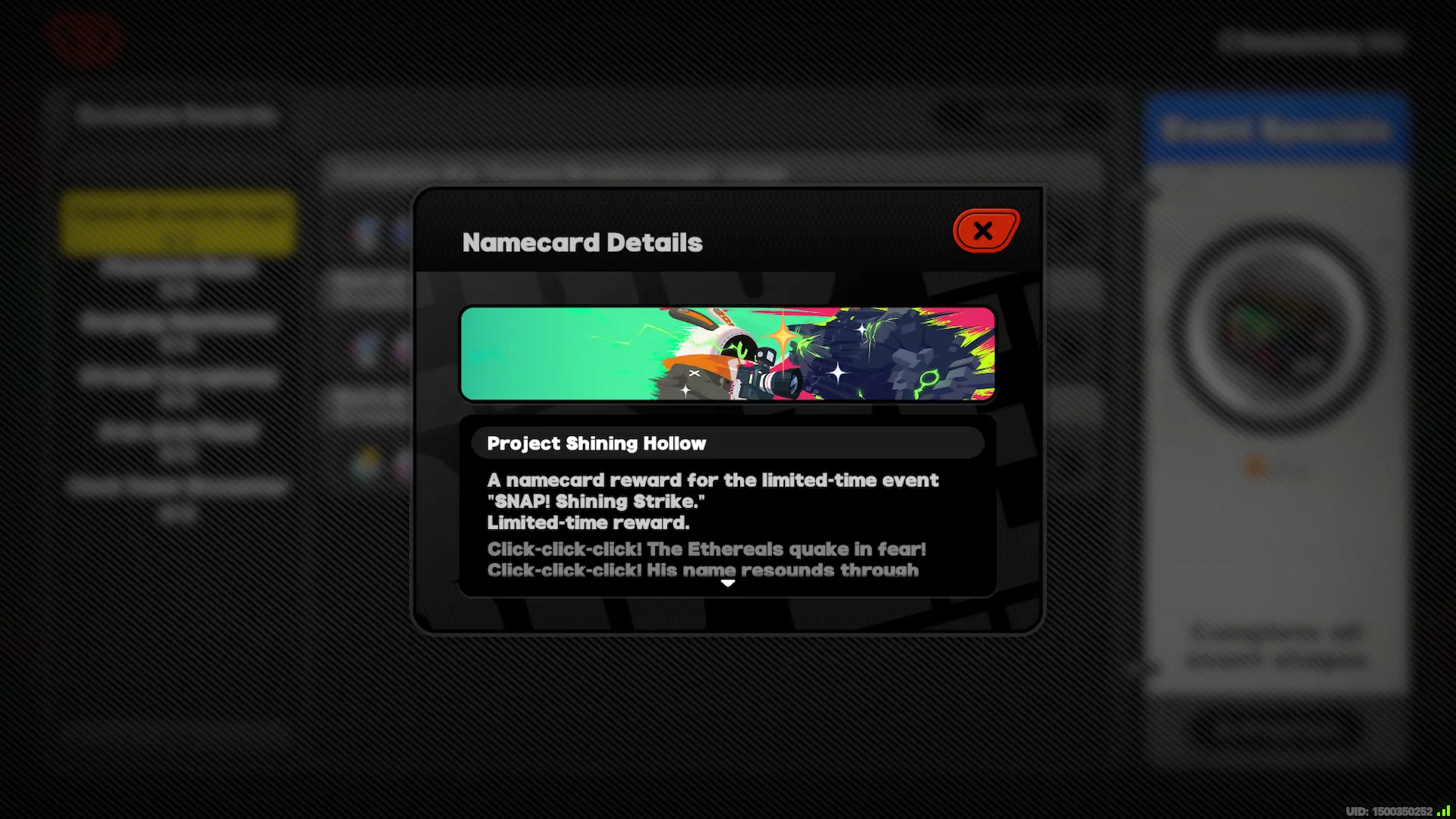 SNAP! Shining Strike Event Namecard Reward